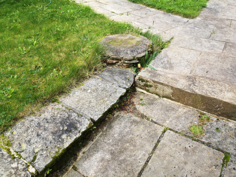 Reclaimed travertine limestone path